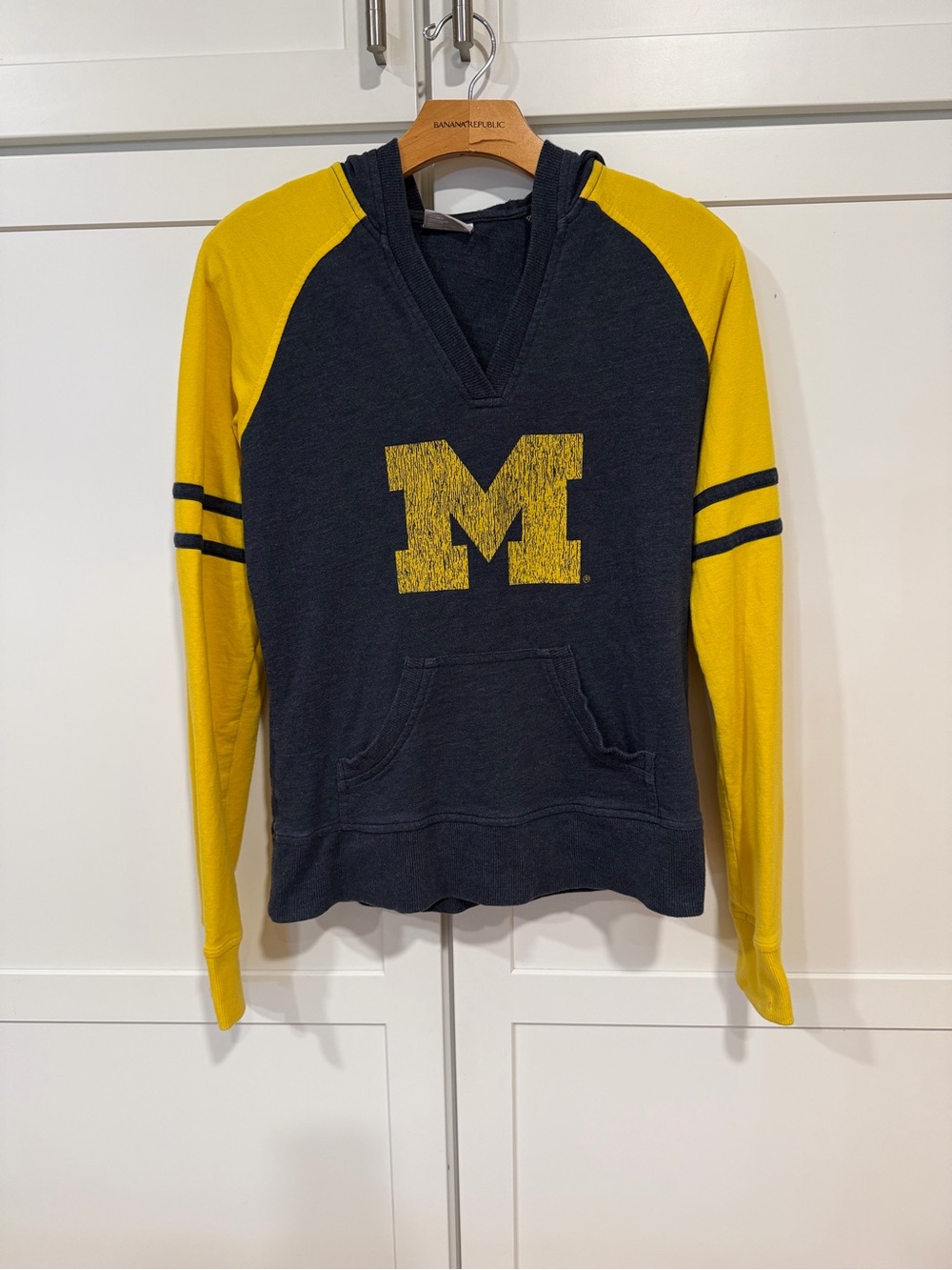 Michigan Navy and Yellow V-Neck Pullover Hoodie